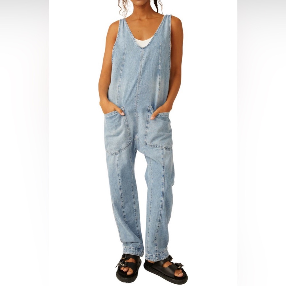 Free People High Roller Denim Jumpsuit